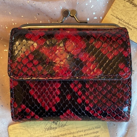Brand New Patricia Nash Italian Python Genuine Leather Berry Red Astor Wallet - Picture 6 of 16